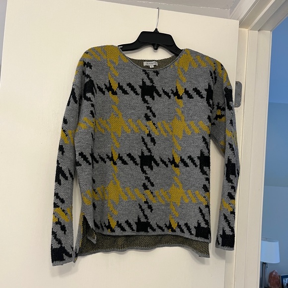 Jamison Arlo Evereve Houndstooth Gray Yellow Pullover Sweater Sz small - Picture 2 of 5